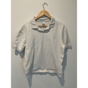 ZARA Men's Off White Short Sleeve‎ Knit Polo Collared Cotton Blend Size Large